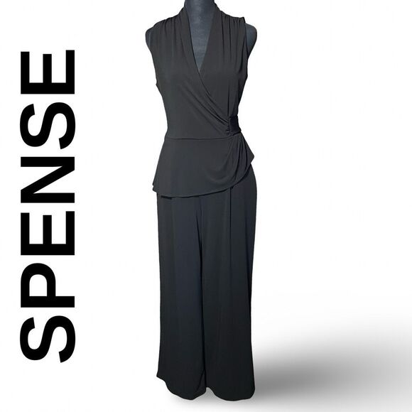 SPENSE Black Peplum Top Jumpsuit, Wide Leg, Sleeveless, Size 4 - Picture 1 of 8
